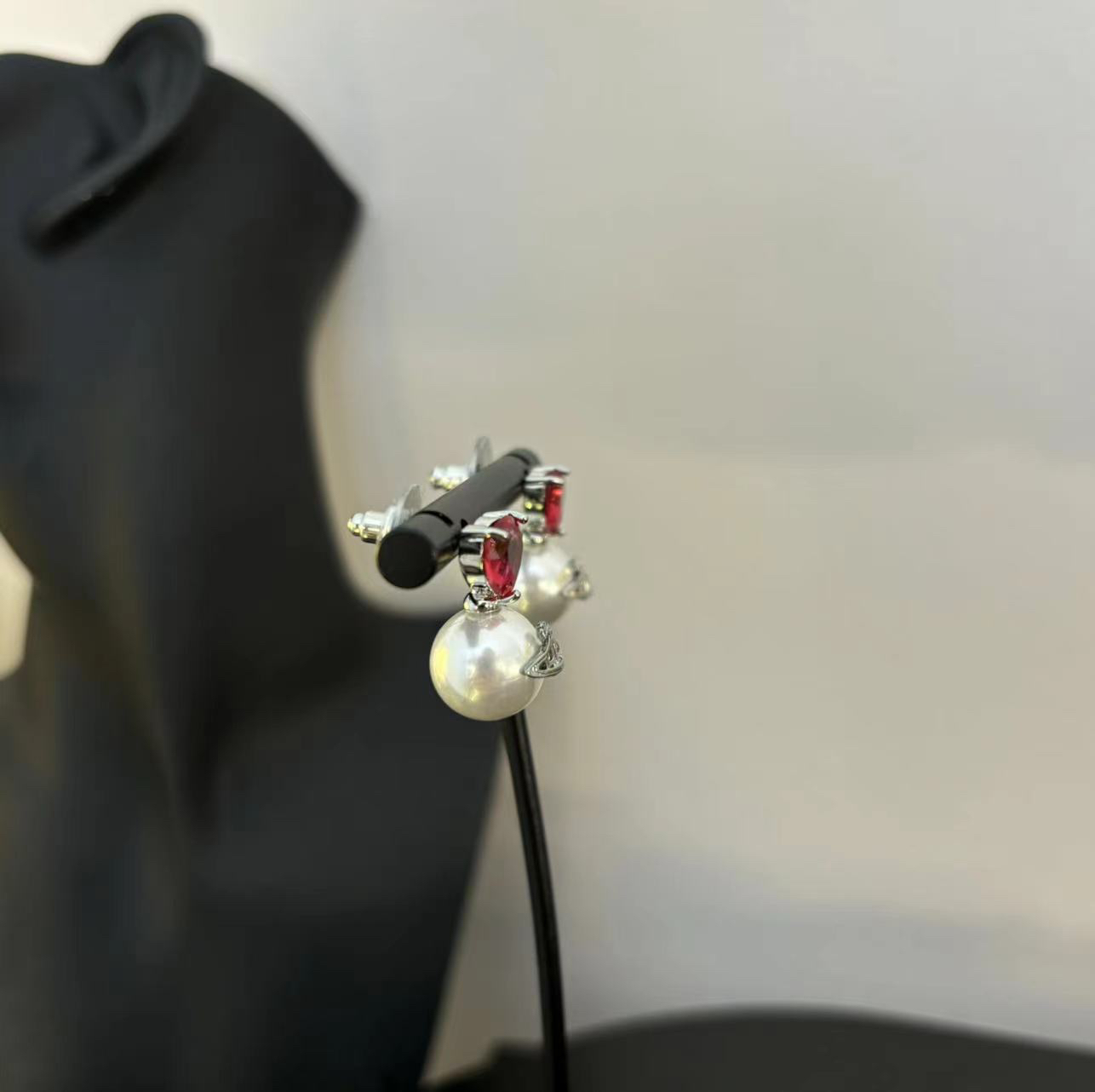 铜合金合成锆石耳饰 玫红爱心星球耳环EH1666