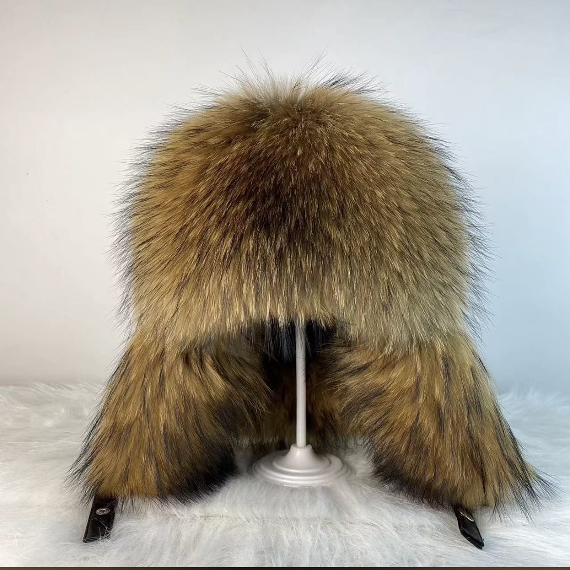 貉子毛雷锋帽冬季男士保暖帽子皮 草帽子中老 年护耳帽