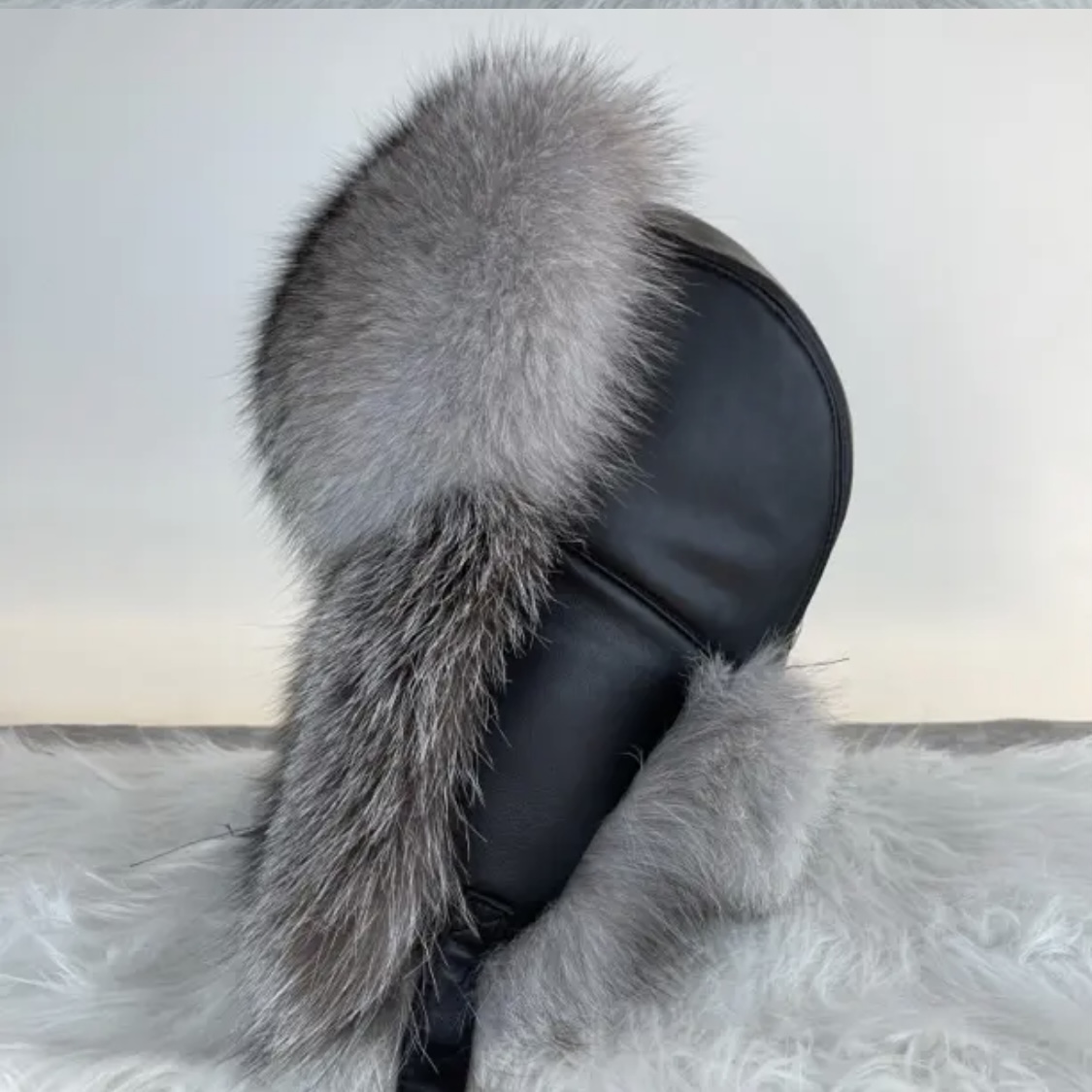 银蓝狐狸毛雷锋帽男天然纯色皮草棉帽冬季保暖护耳男士帽雷锋帽