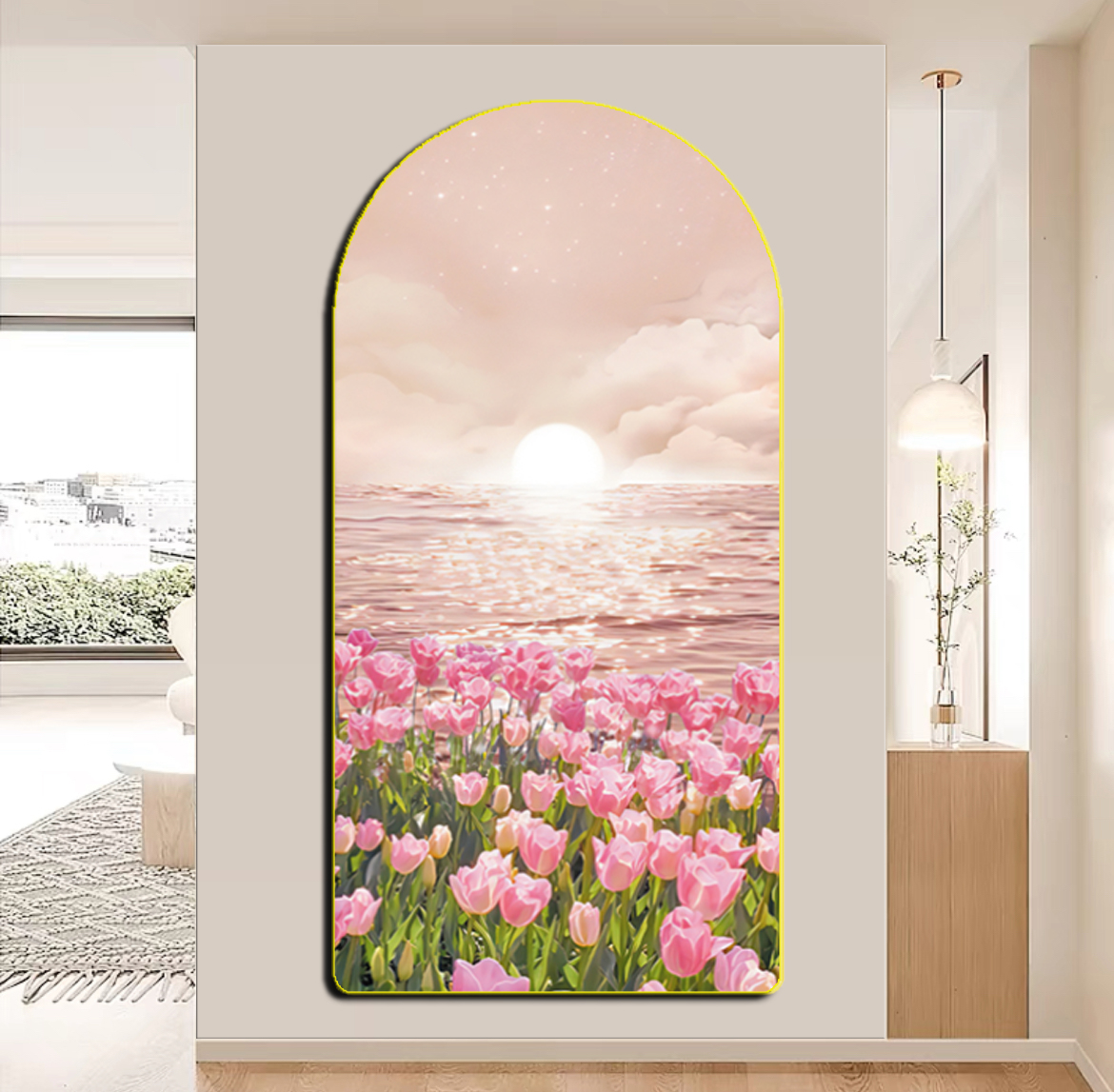 CL-001郁金香玄关装饰画海上日出花卉客厅入户走廊过道挂画