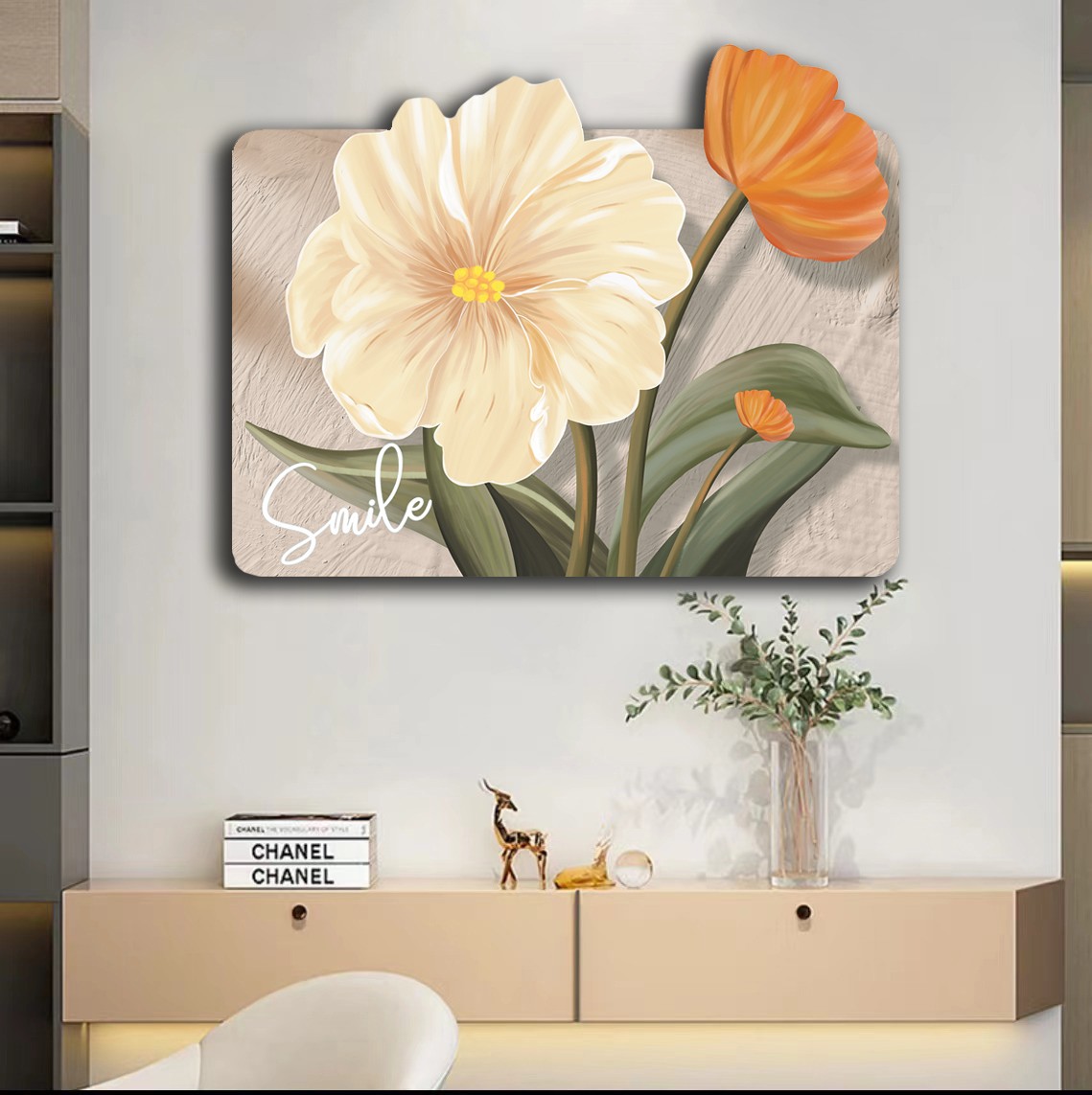 D067奶油风精雕装饰画现代简约花卉餐厅卧室走廊玄关挂画福利-20