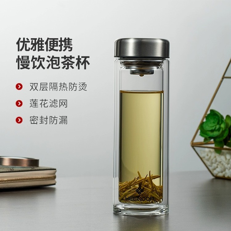 希诺玻璃杯双层防烫男女士居家办公小巧便携高硼硅礼盒装茶水杯