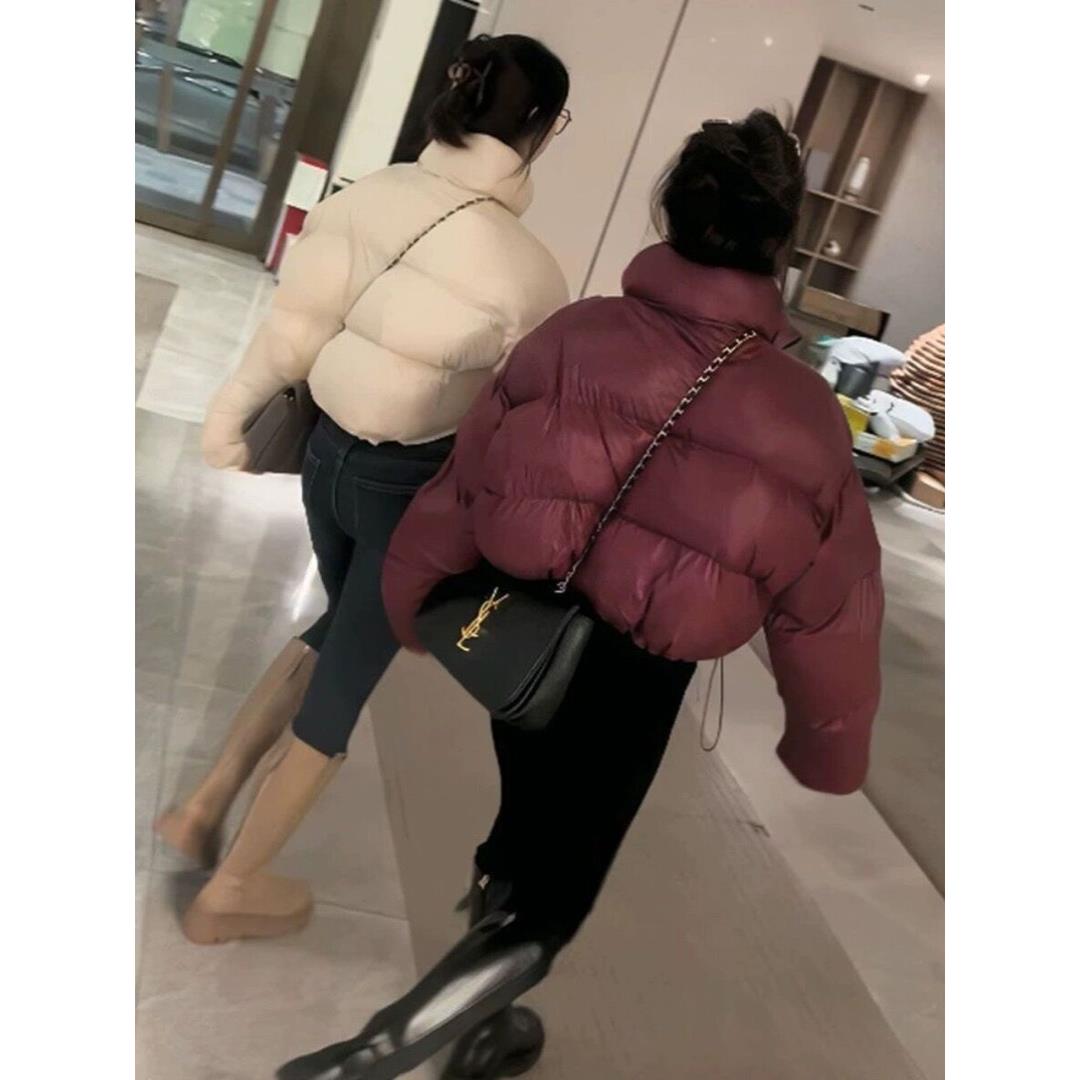 新款反季咖色立领羽绒服女短款小个子2023年冬季加厚高腰肯豆风