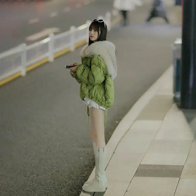 羽绒服大翻领连帽仿狐狸毛女2023冬季新款韩版宽松小个子上