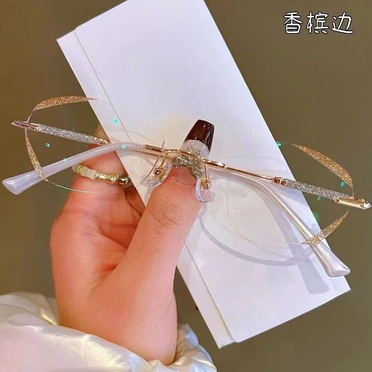 新款切边高档老花眼镜中老年高清防蓝光老花眼镜女款时尚无框眼镜