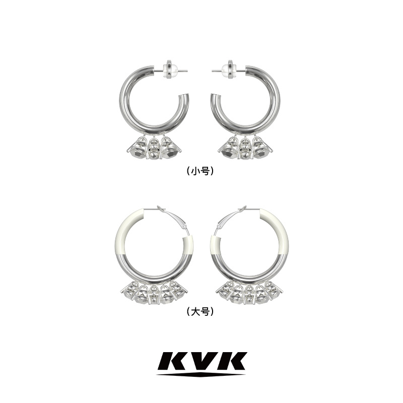 KVK 铜合金耳饰 白系列·2022年新款拼色小众高级捧花白钻耳环