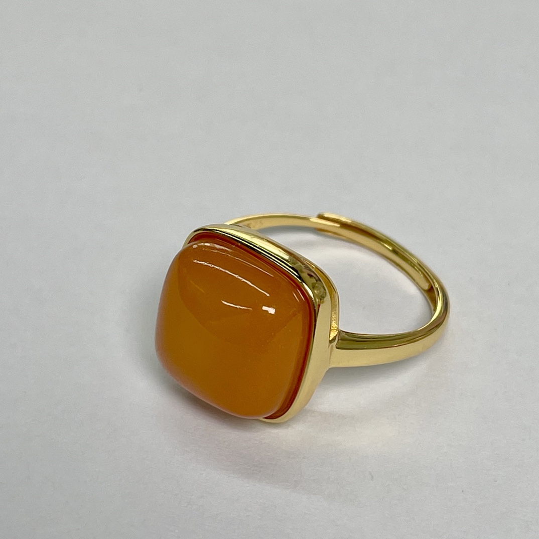 【宝宜臻品】银镶天然蜜蜡小方戒精工活口13mm+
