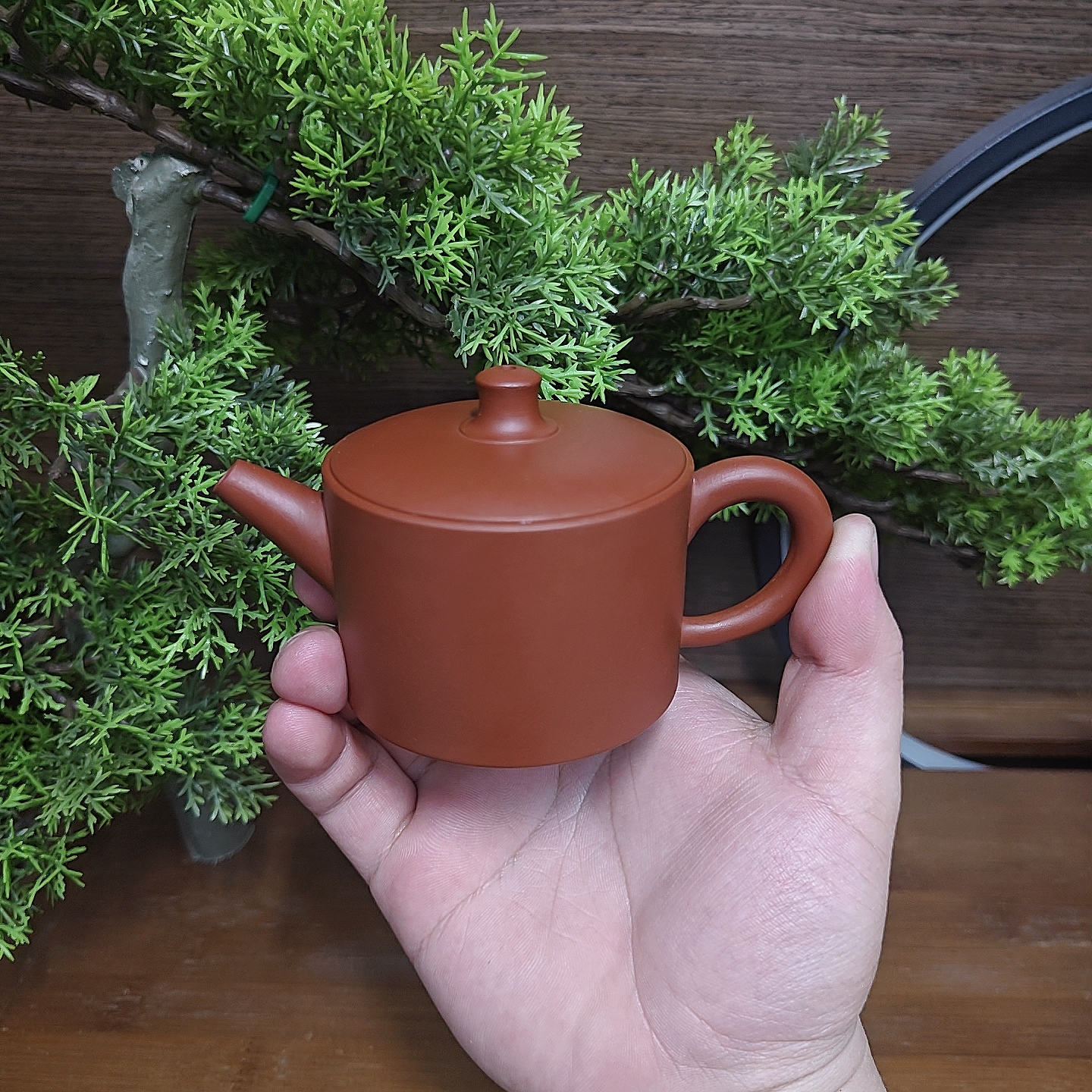 潮州朱泥手拉壶内嵌盖汉瓦壶大口径实用器原矿纯手工拉胚 120毫升