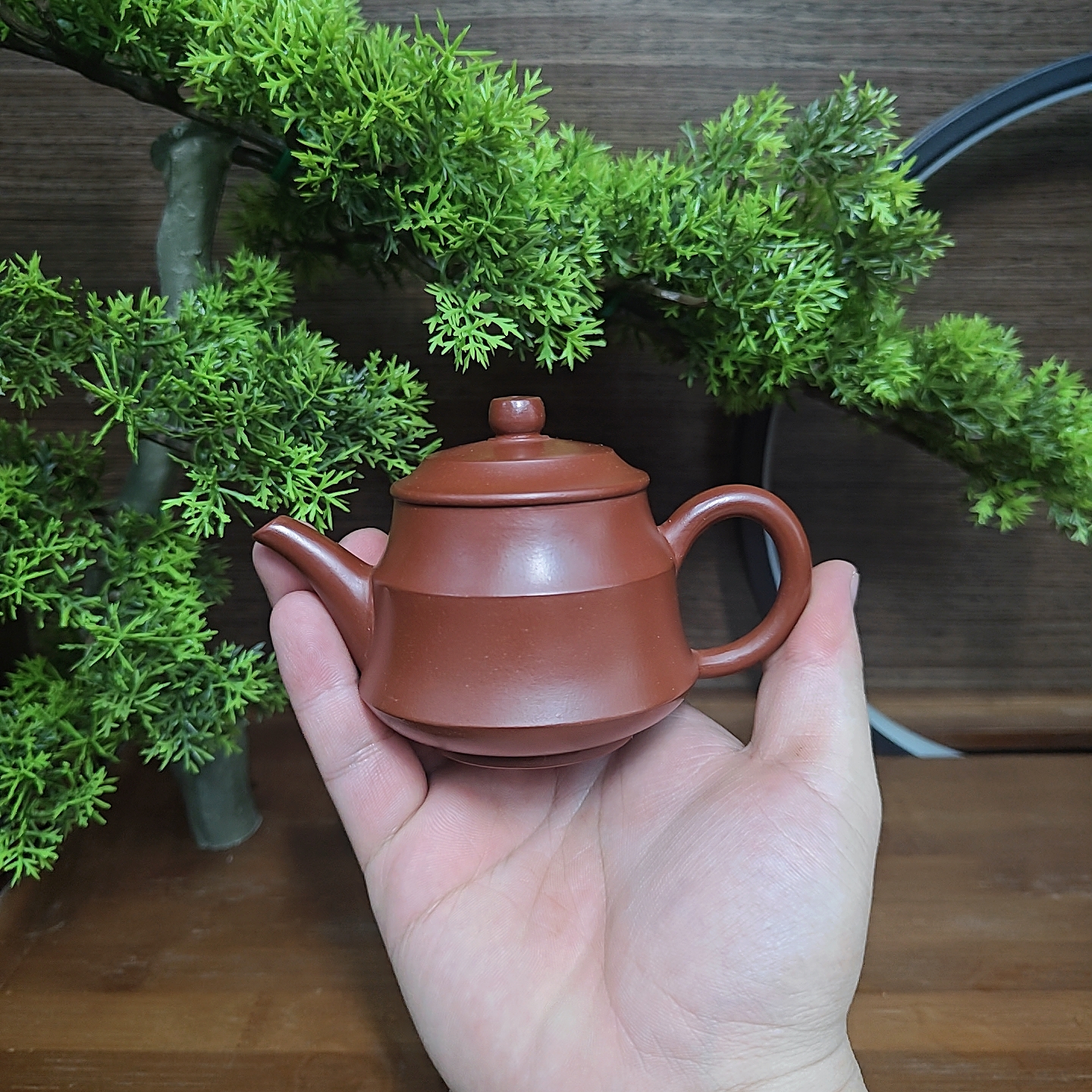 潮州朱泥手拉壶朱泥大红袍竹节壶大开口实用器纯手工拉胚 120毫升