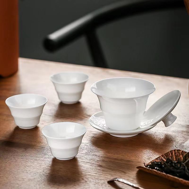 潮州骨瓷茶具骨瓷竹节盖碗薄胎竹节杯品茗杯家用功夫茶具高档茶道