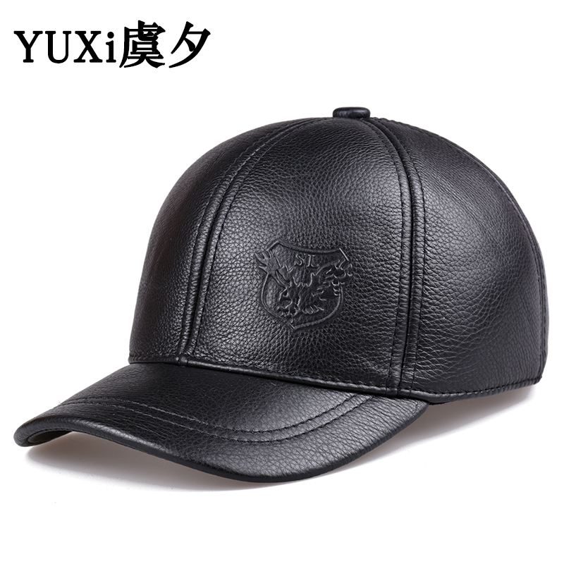 秋冬真皮帽子男士中老年韩版棒球帽牛皮护耳鸭舌帽中年休闲加绒