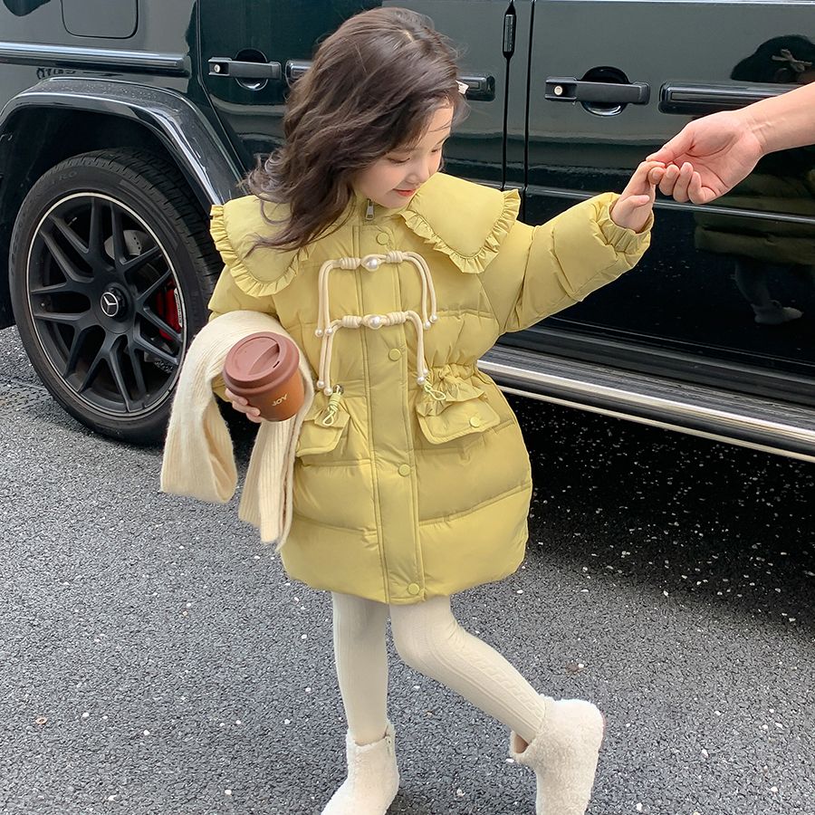 儿童中长款棉服2024新年宝宝年服洋气冬季棉衣女童加厚冬装外套