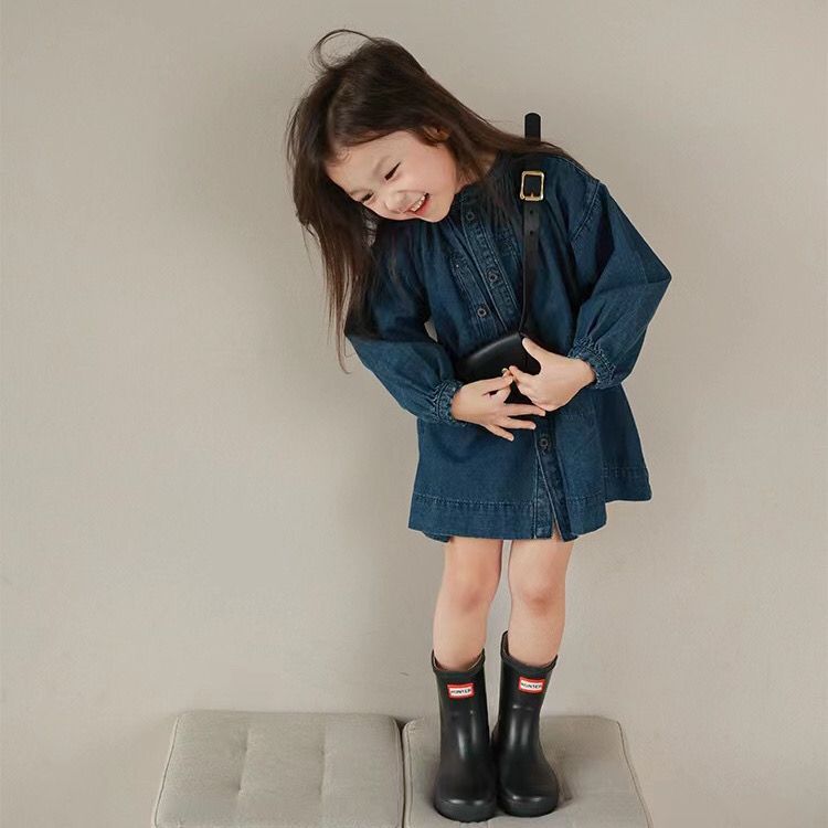 童装女童小立领宽松衬衫牛仔衬衫2023春季新款牛仔外套女孩上衣