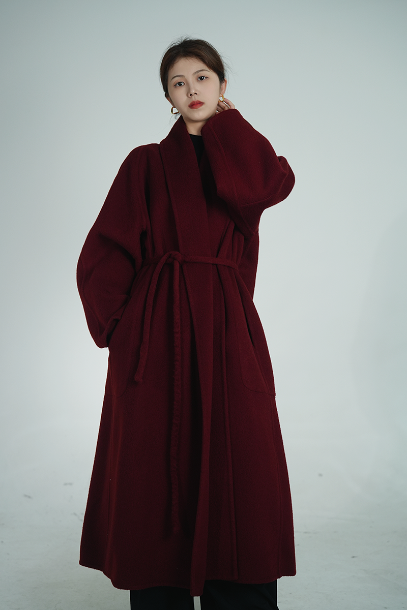 D.Ladies 新款双面羊毛外套复古风大衣长款直筒型时尚高级感大衣