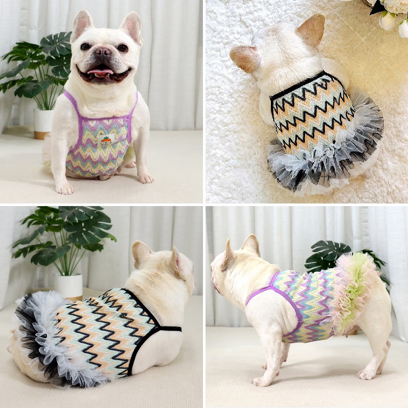法斗巴哥斗牛犬衣服夏季网眼性感吊带裙胖狗弹力短体网纱公主裙子