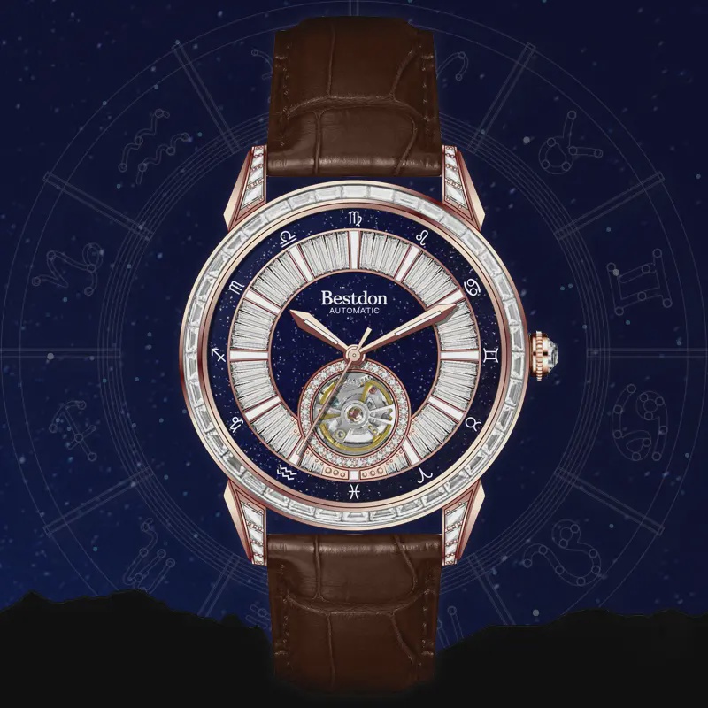 Bestdon/邦顿 十二星座 玫瑰金色棕皮带 男士全自动机械表