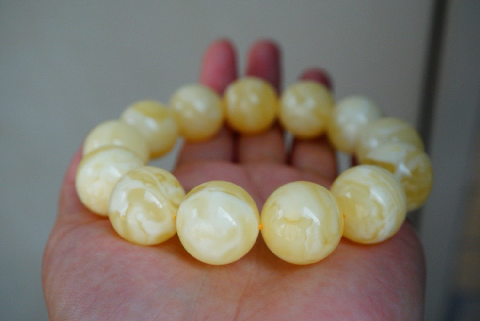 天然原矿琥珀蜜蜡18mm+手串白蜜妖花