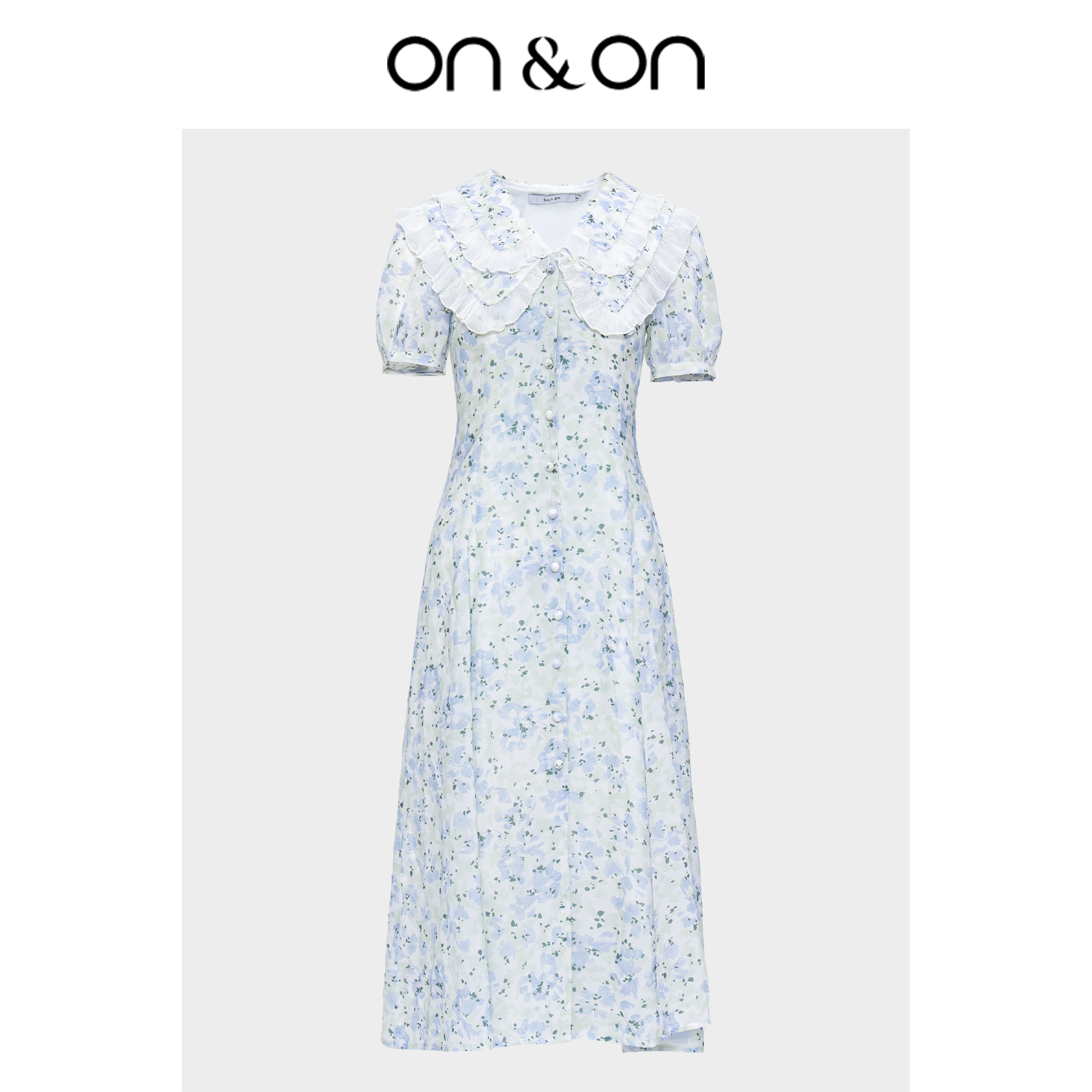 ON&ON/安乃安夏季高级感碎花浪漫蓝色印花气质连衣裙-N3SH1608811