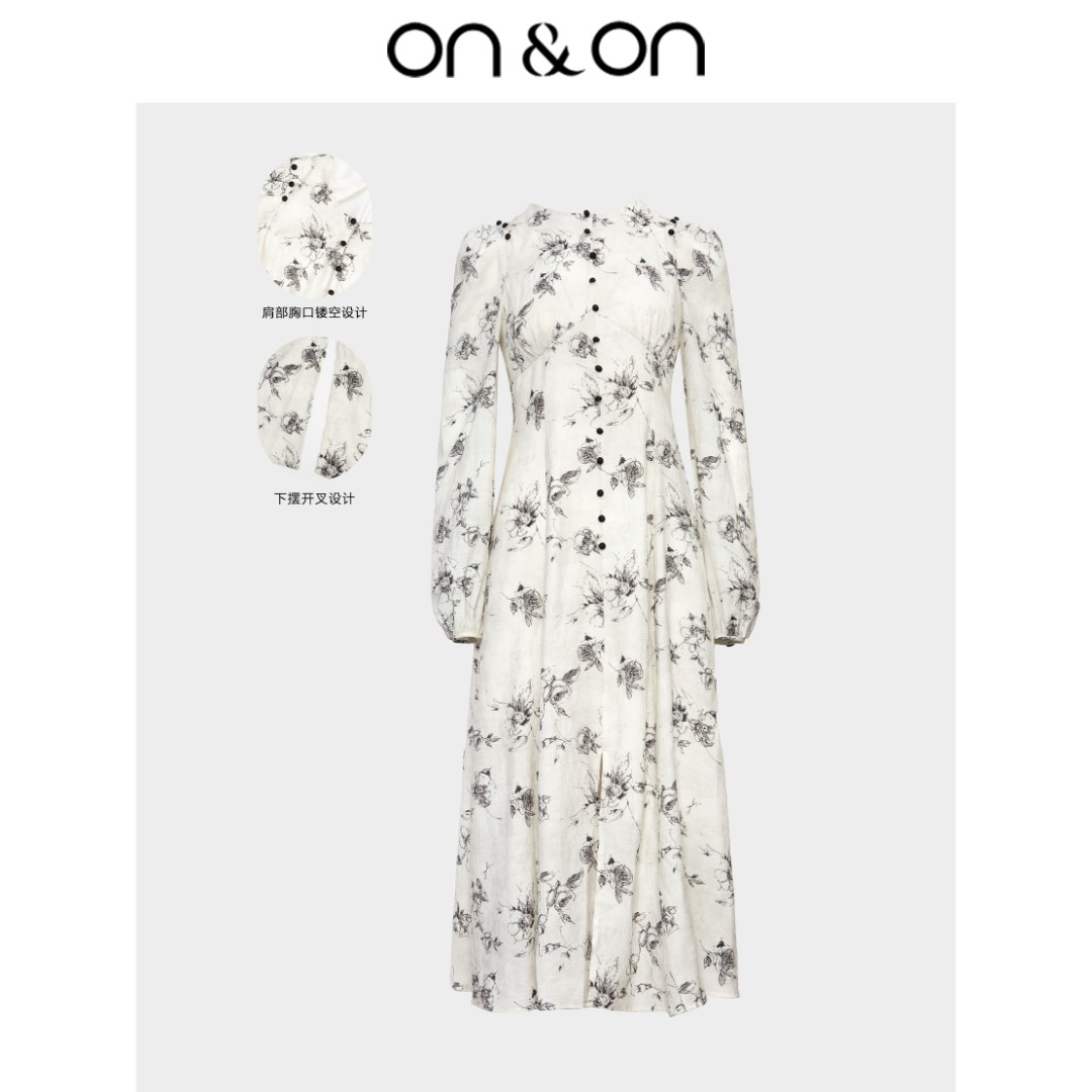 ON&ON/安乃安春季新艺术印花轻奢气质长款开叉连衣裙N4SP1612307
