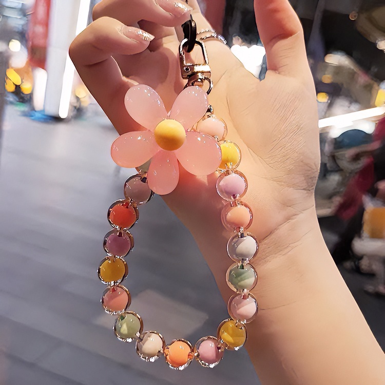 手机挂绳短款手工串珠马卡龙彩珠挂件ins花朵挂链防丢手腕带女款