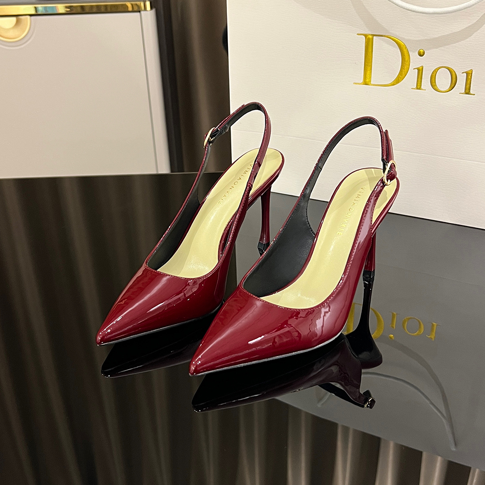 【甘师傅匠心之作】真皮高跟鞋女细跟不累脚红色名媛气质一字带婚鞋