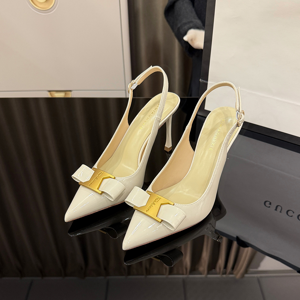 【甘师傅匠心之作】真皮高跟鞋女白色宴会细跟不累脚一字带婚鞋