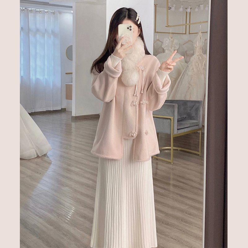 踏雪寻梅 新中式立领双面呢大衣女高级感短款洋气毛呢外套新款冬