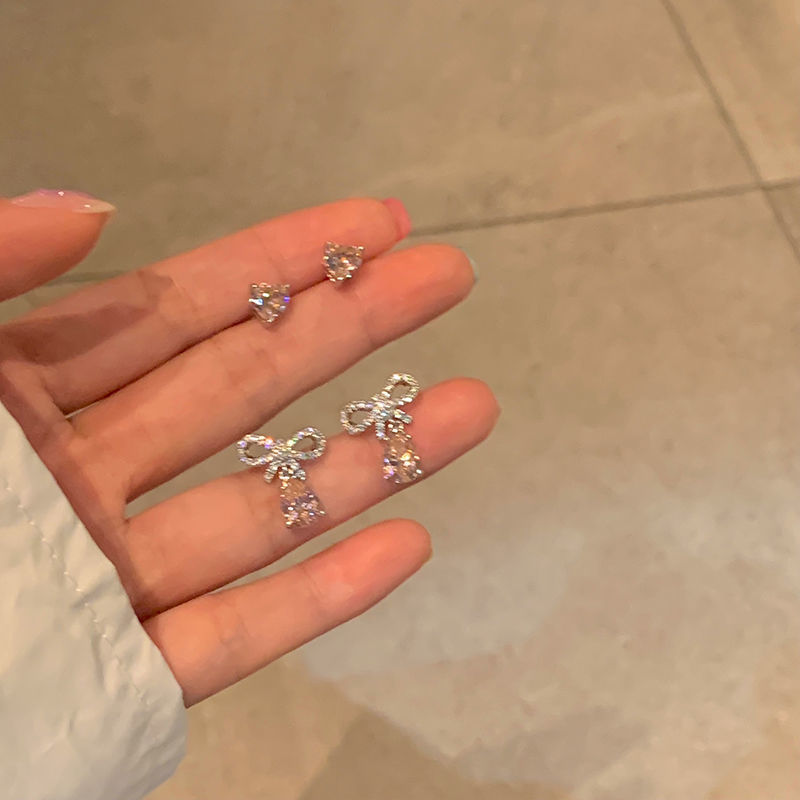 合金耳饰 甜心辣妹 粉色蝴蝶结爱心套装耳钉耳饰女小巧精致耳环