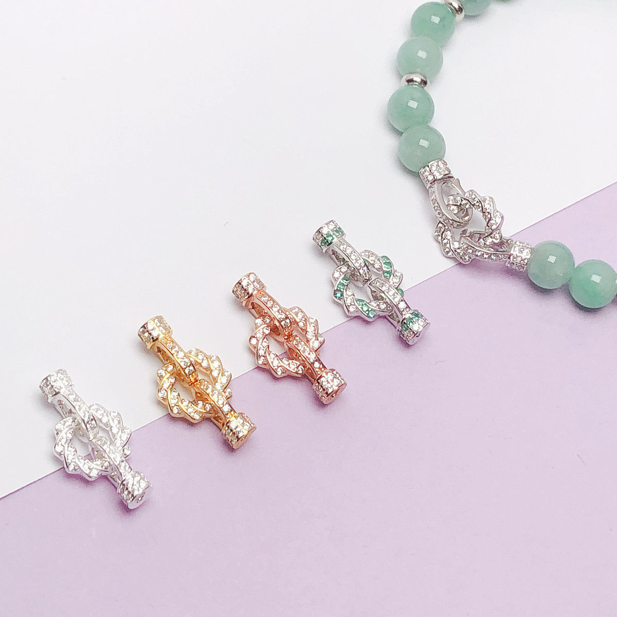 925银银制品 s925纯银圆珠项链延长扣珠链万能双头连接扣满钻扣头