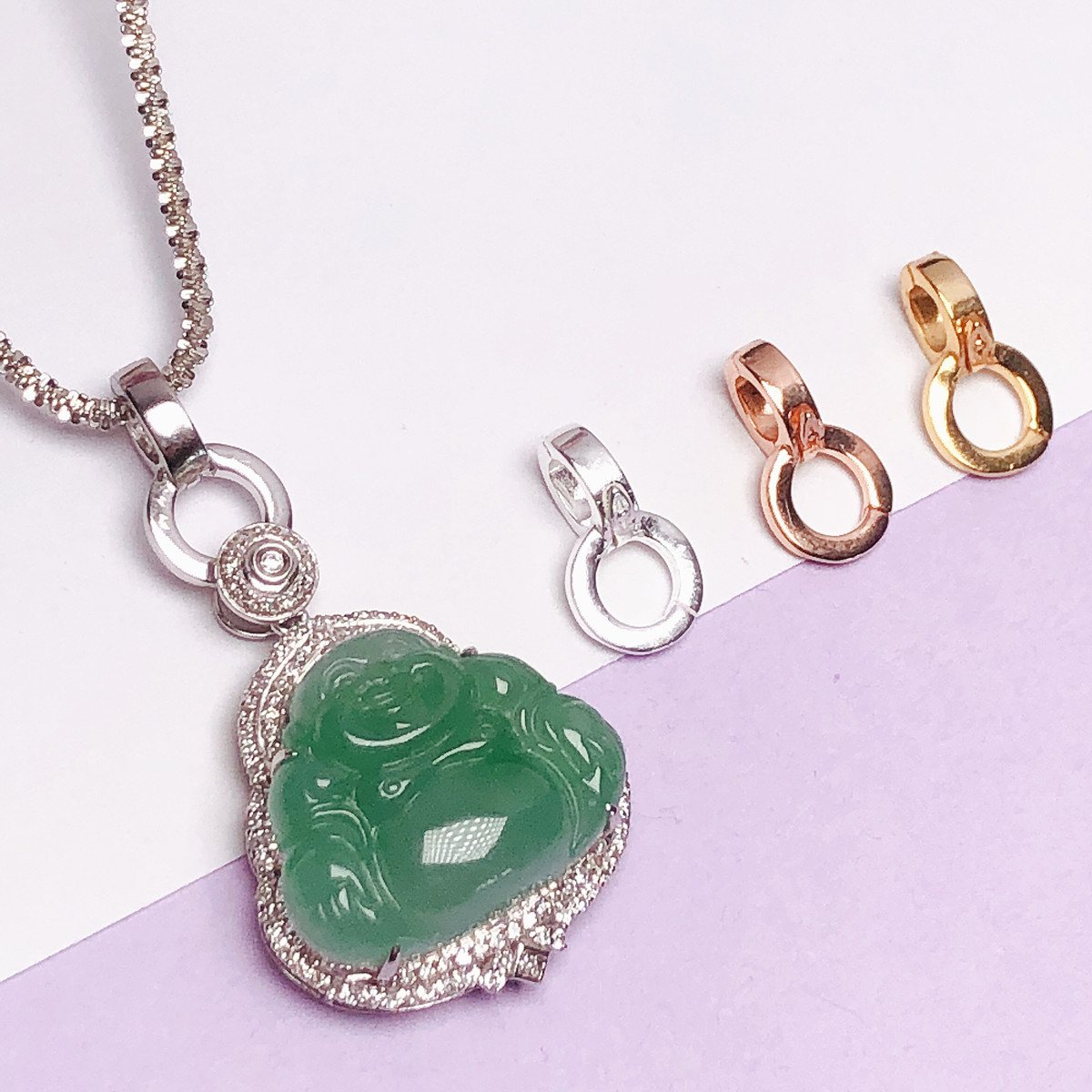 925银银制品 s925纯银简约时尚万能扣头精美百搭万能项链吊坠扣子