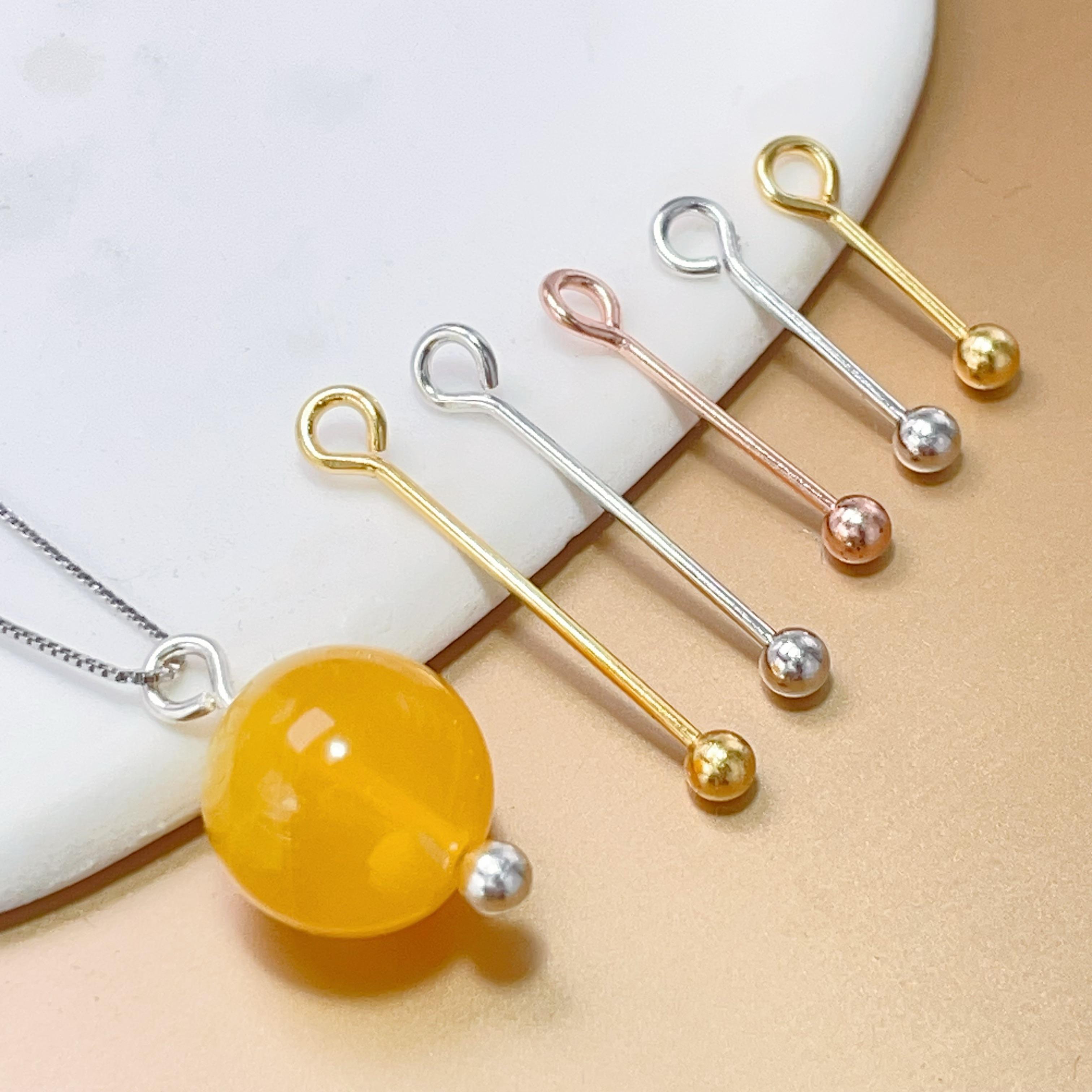 925银银制品 圆珠通孔银扣头s925纯银diy配件9字针螺丝扭珠串珠子