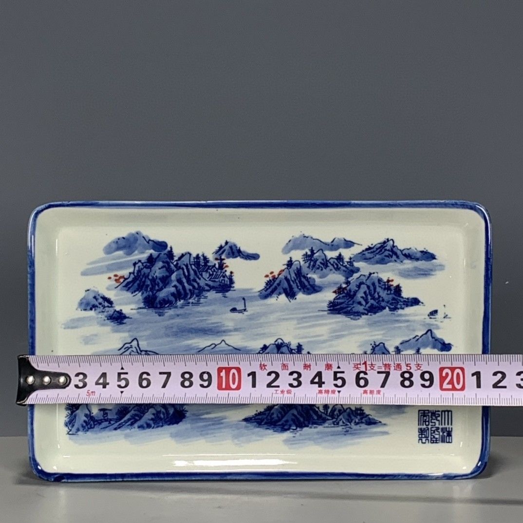 赏盘子青花釉里红瓷器盘子青花釉里红山水风景茶盘全品