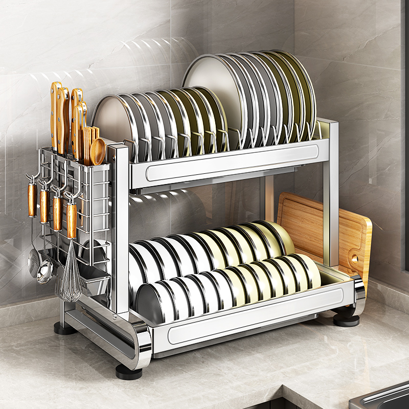 不锈钢厨房碗碟置物架沥水碗盘收纳碗家用碗柜放沥水架多功能厨房