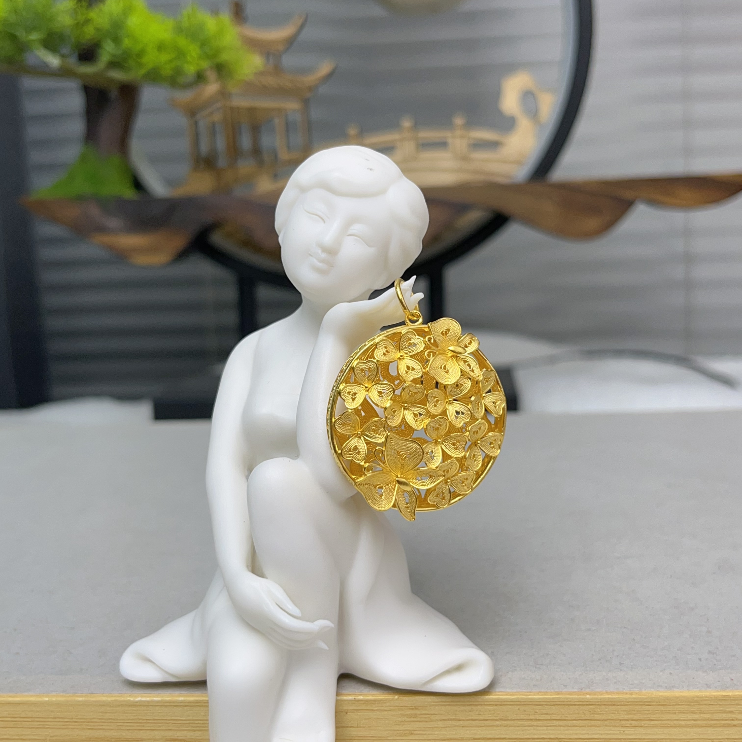 吊坠足银布艺 蝶恋花吊坠古法手工工艺