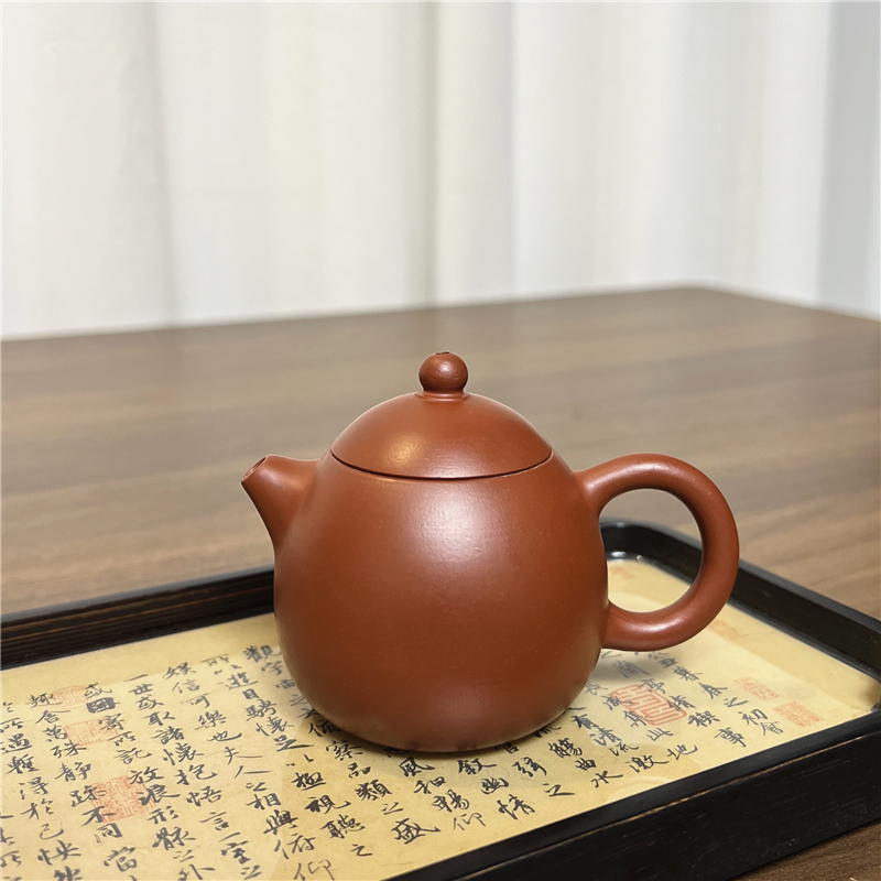 陶一茶器【110cc大红袍龙蛋壶】紫砂壶朱泥手工手拉壶大红袍泡茶壶