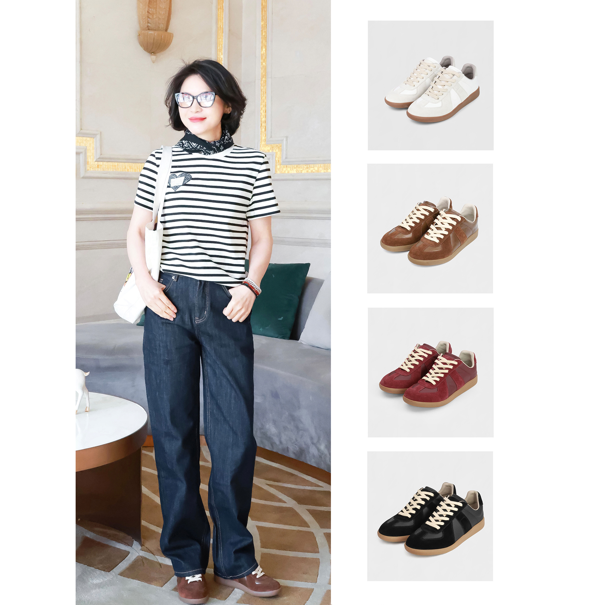 我是摩羯 复古色德训鞋 油蜡牛皮丝光牛反绒时尚拼色休闲运动鞋