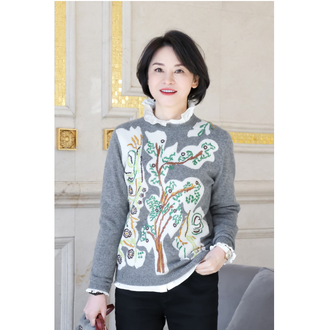 我是摩羯 梧桐引凤 羊绒重工精美绣花罗纹圆领秋冬长袖针织衫