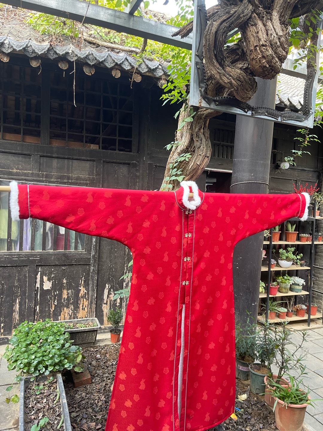 宋制立领色织提花大衣棉褙子