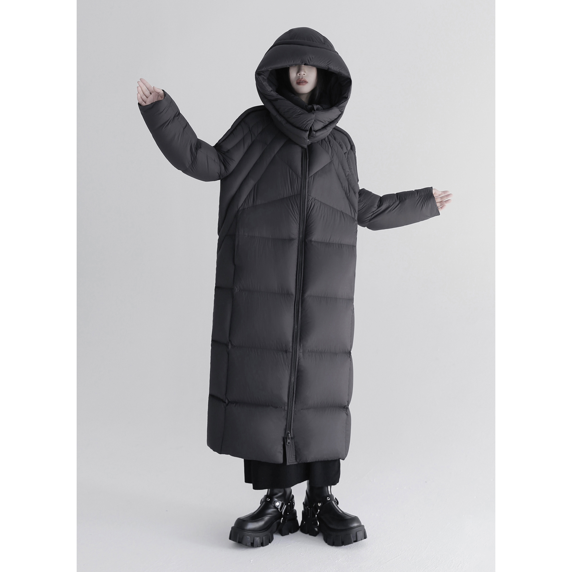 COTHURNUS | 连帽长款羽绒服女冬季2024新款宽松直筒保暖外套