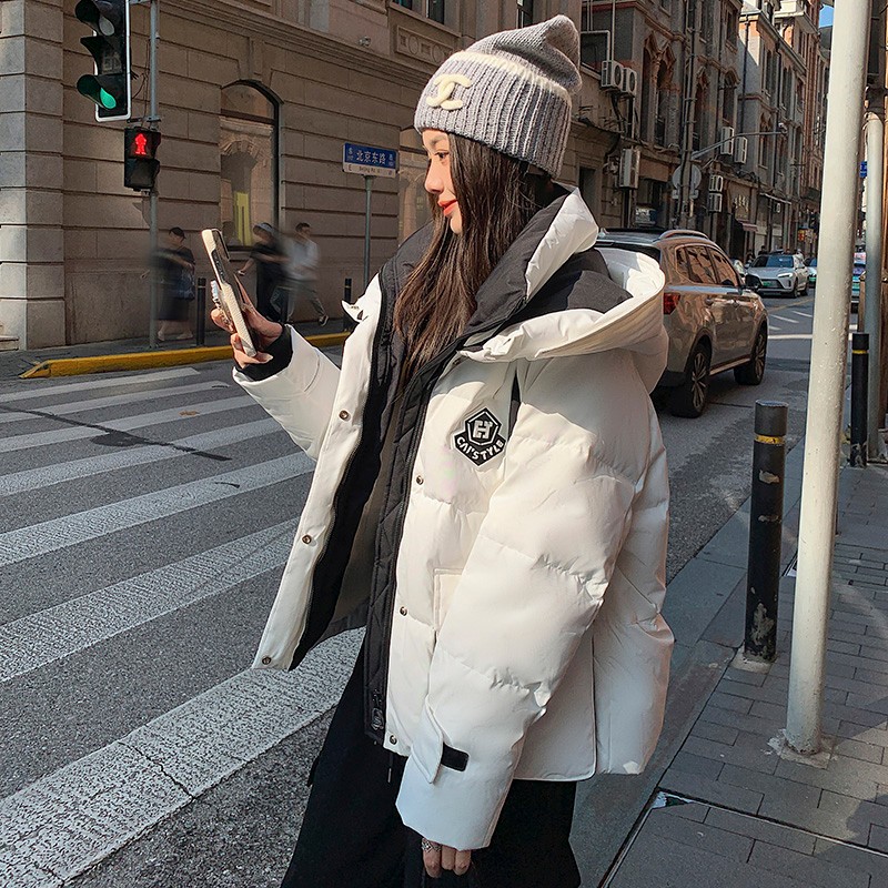 工装款白色羽绒服女2023新款小众冬季加厚连帽冲锋衣羽绒衣外套A