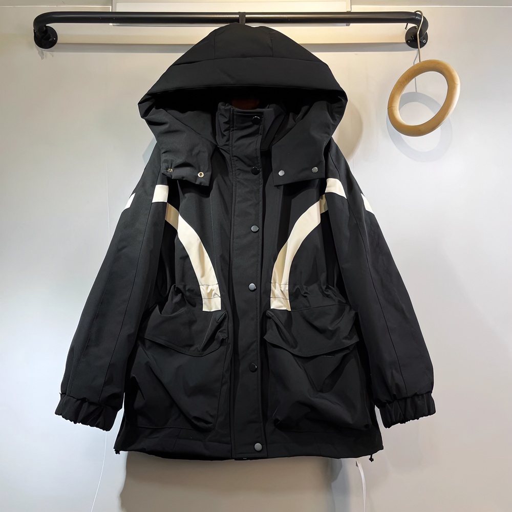冲锋衣羽绒棉服女2023冬装新款连帽收腰显瘦撞色洋气加厚羽绒衣A