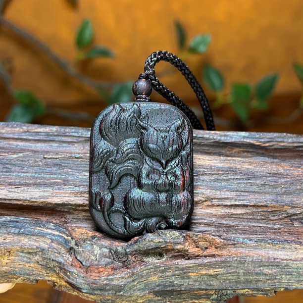 天然降真香雕刻九尾狐凤九香木文玩雕刻摆件手工木雕艺术摆件