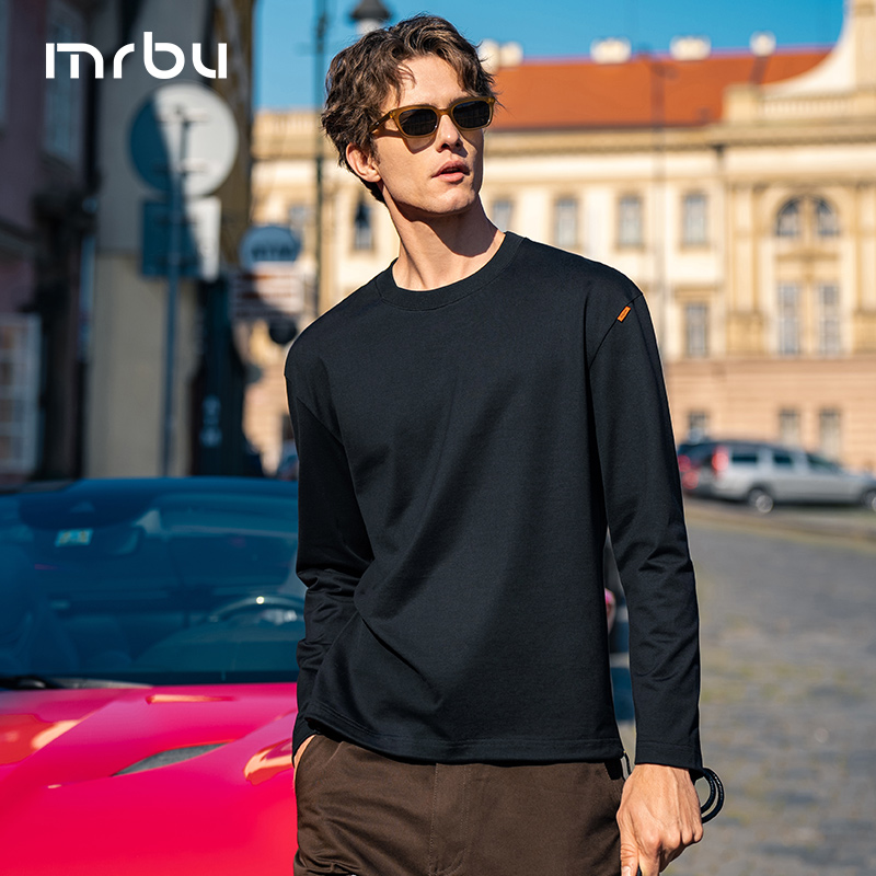 Mr.Bu布先生男士长袖t恤重磅廓形美式休闲不对称抽绳上衣KT15672