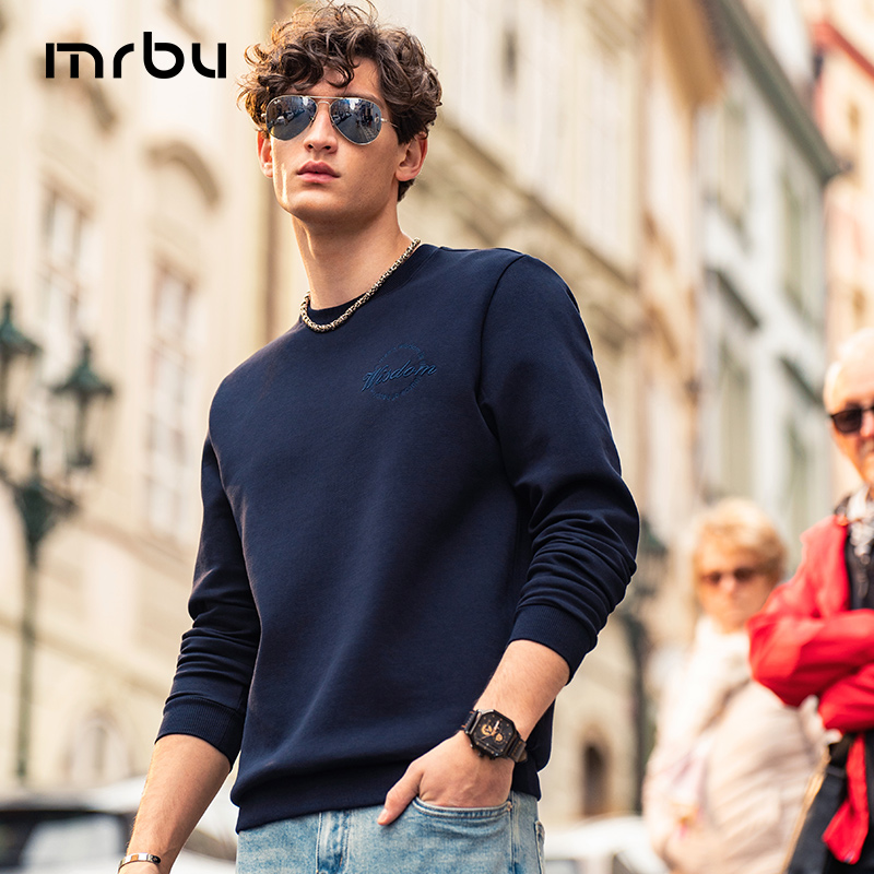 Mr.Bu布先生圆领长袖卫衣男款2025秋冬精致立体绣花上衣KT01918