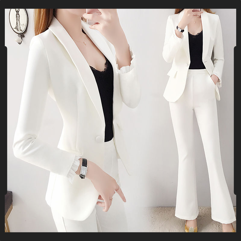 新款春秋白色西装套装女韩版时尚正装小西服英伦风两件套洋气气质