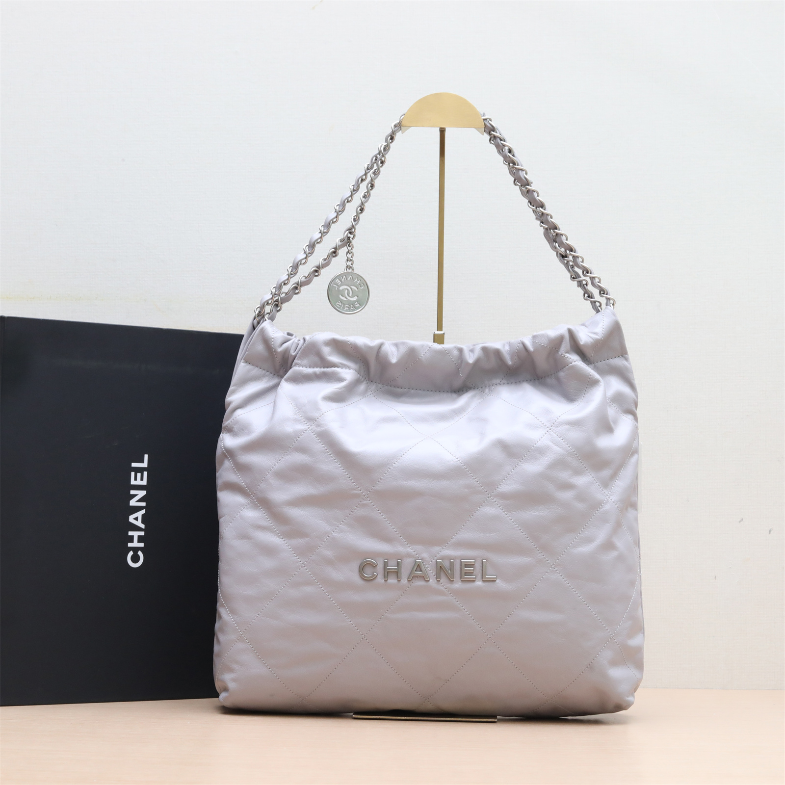 95新 Chanel/香奈儿 斜挎包22Bag中号35cm 灰色芯片P244378471
