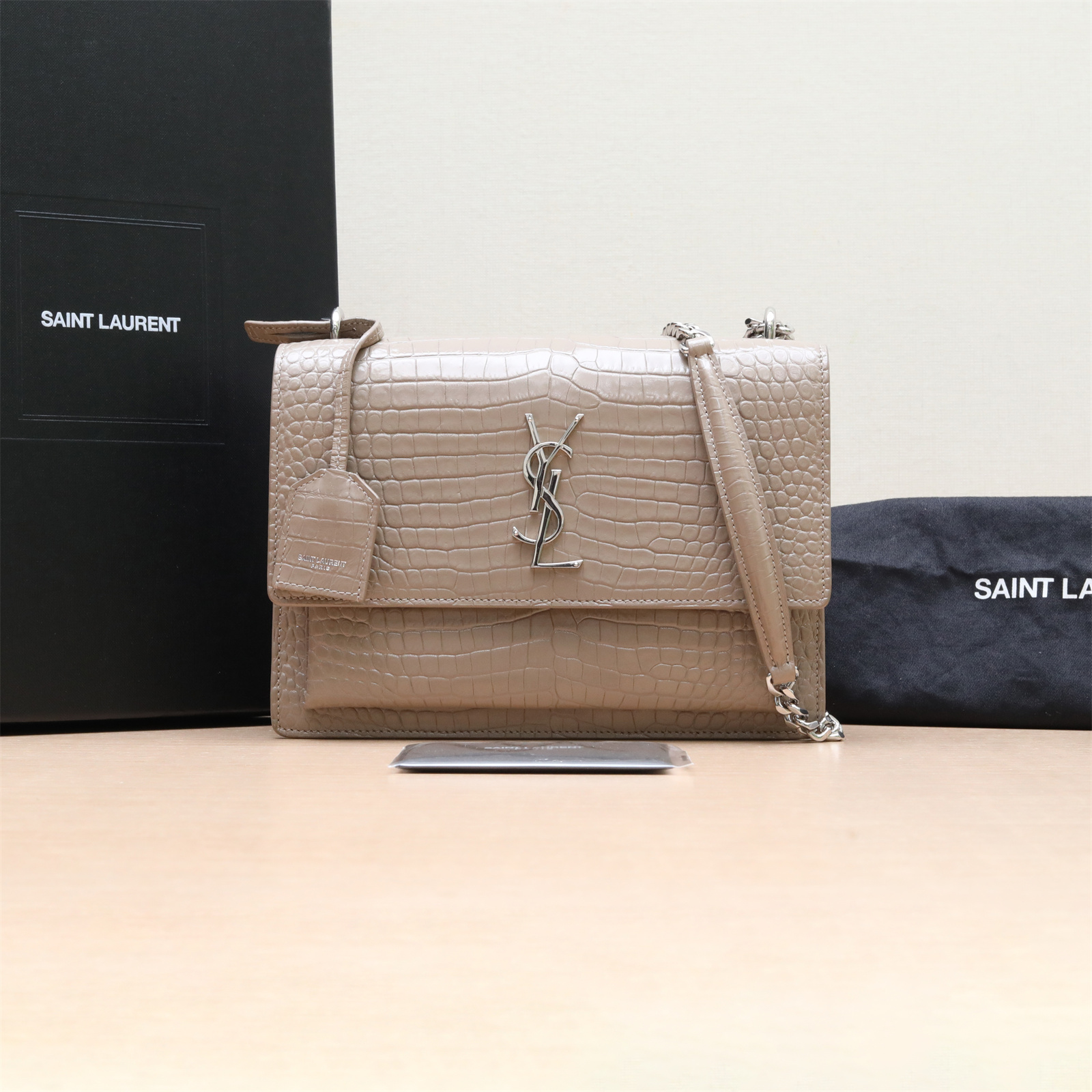 99新 YSL/圣罗兰 单肩包 鱼压纹 灰色 P224726670