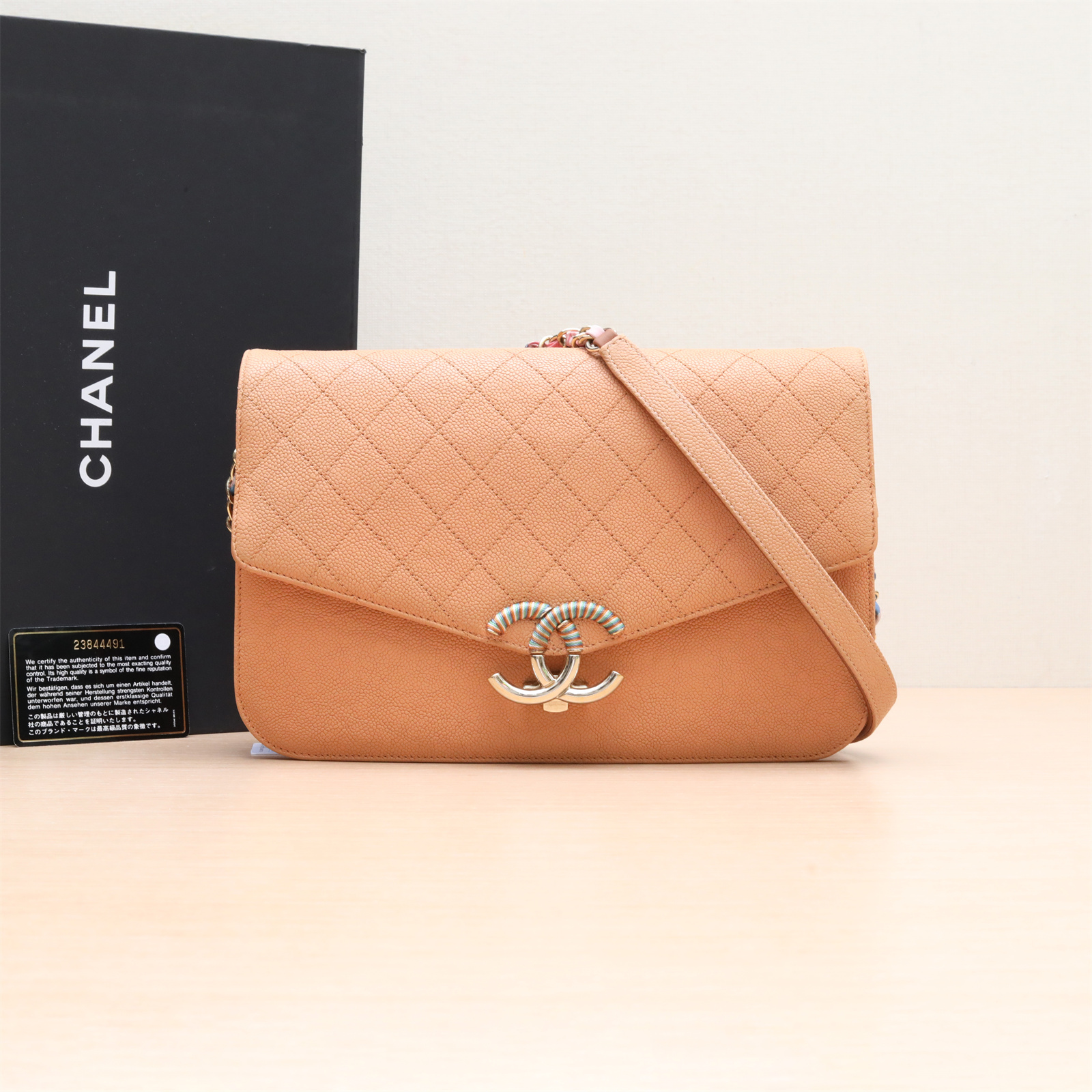 95新 Chanel/香奈儿 彩虹LOGO邮差包 渐变链条 23开 P224724019