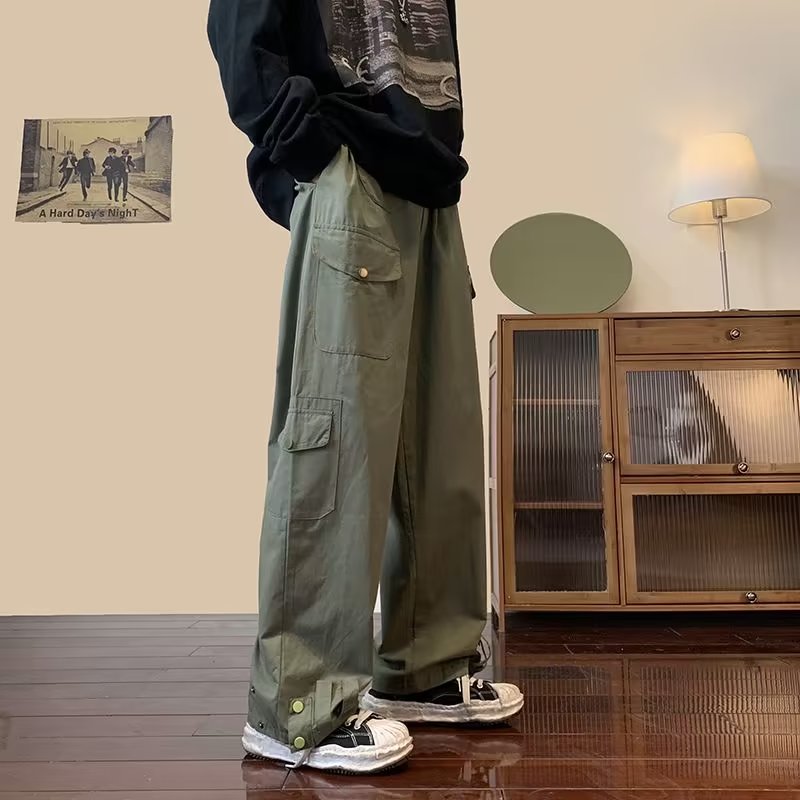 美式复古高街工装裤男直筒阔腿休闲裤2022年新款时尚潮流ins长裤i