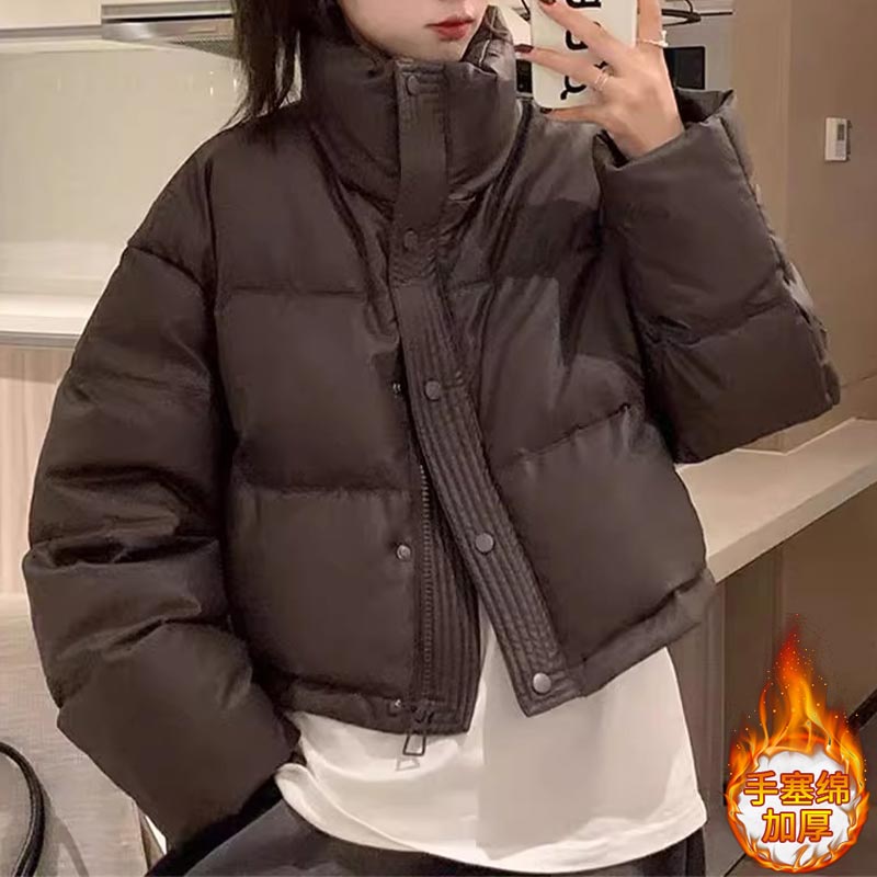 韩版立领纯色时尚棉服女2025年冬季新款短款加厚保暖洋气宽松外套